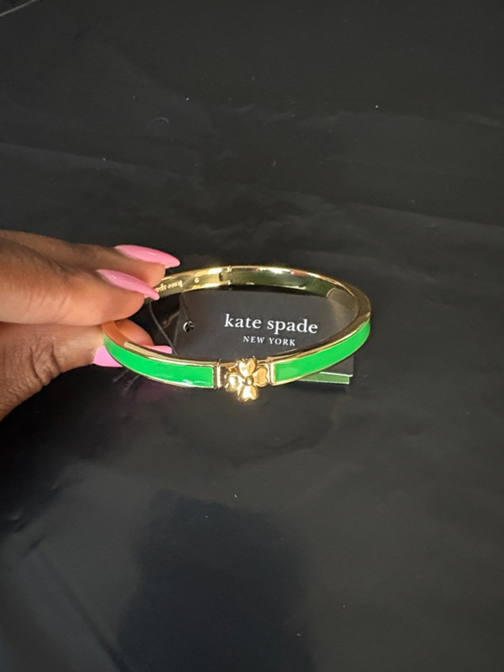 kate spade Green Enamel Flower Hinge Bangle with Gold Accent